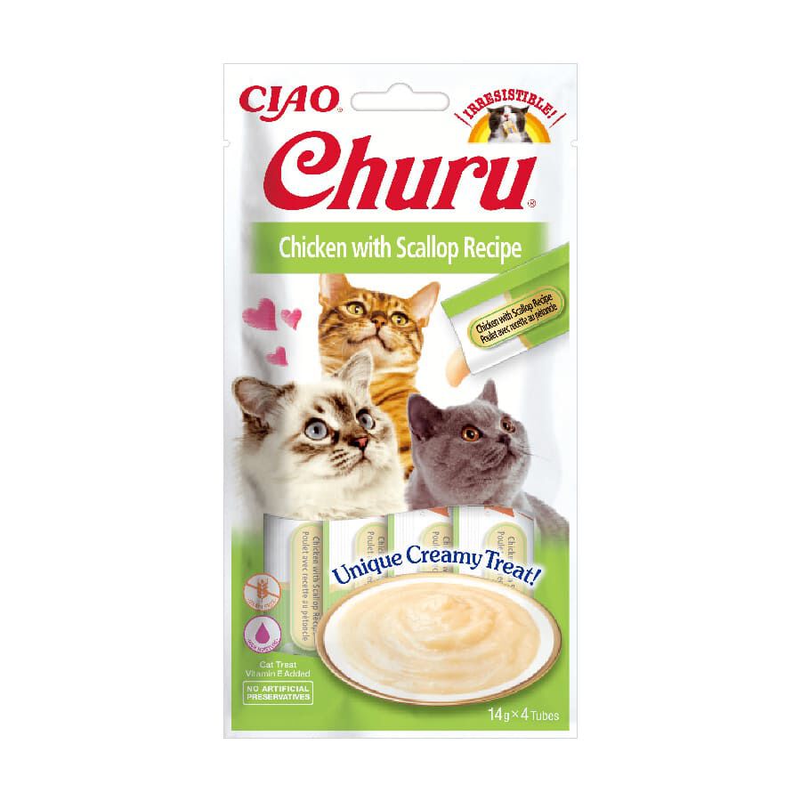 4 saquetas x 14 g Churu Snack Cremoso de Frango e Vieiras para gatos, , large Imagem n&uacute;mero 1